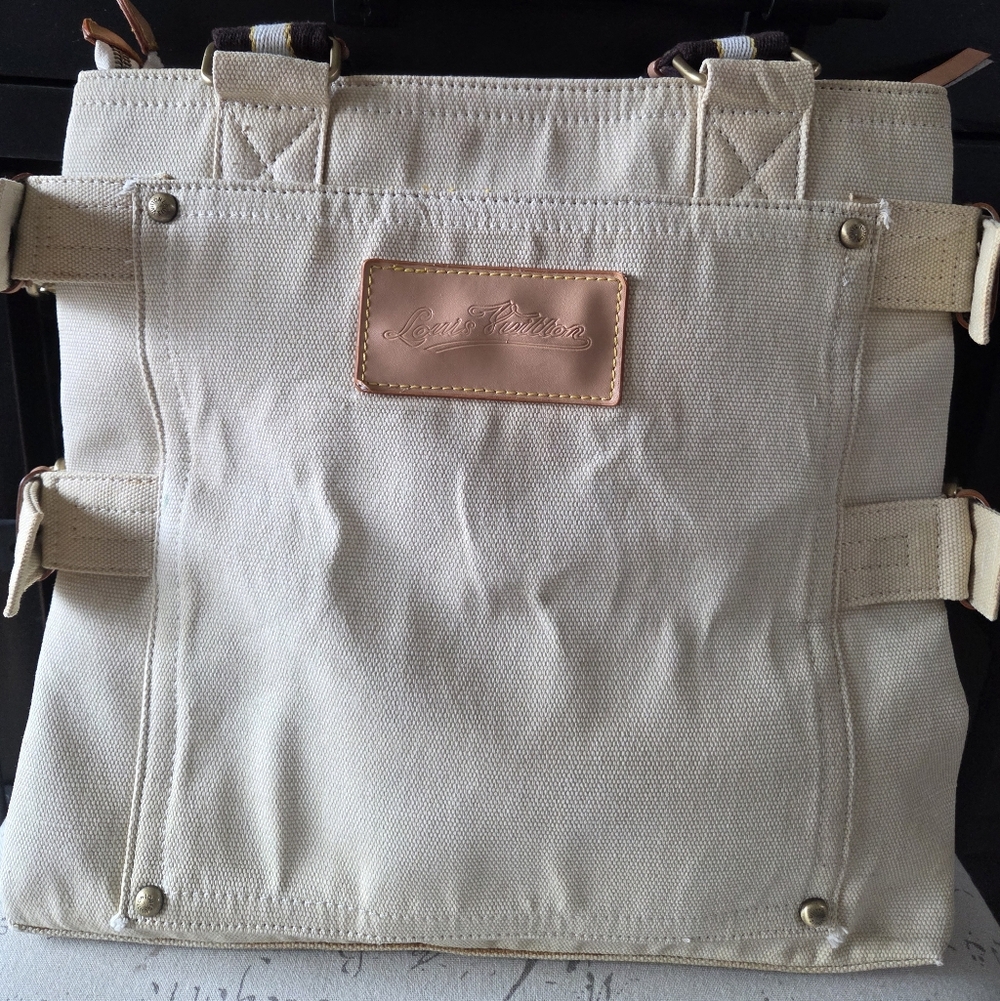 SOLD LOUIS VUITTON Beige Brown Canvas Cruise Line Globe MM Shopper Tote Bag - Picture 9 of 16